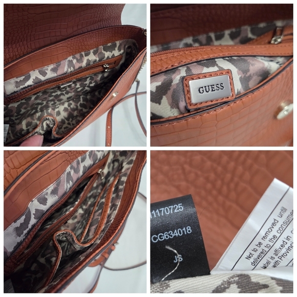 Guess Croc Embossed Brown Satchel - Picture 12 of 14